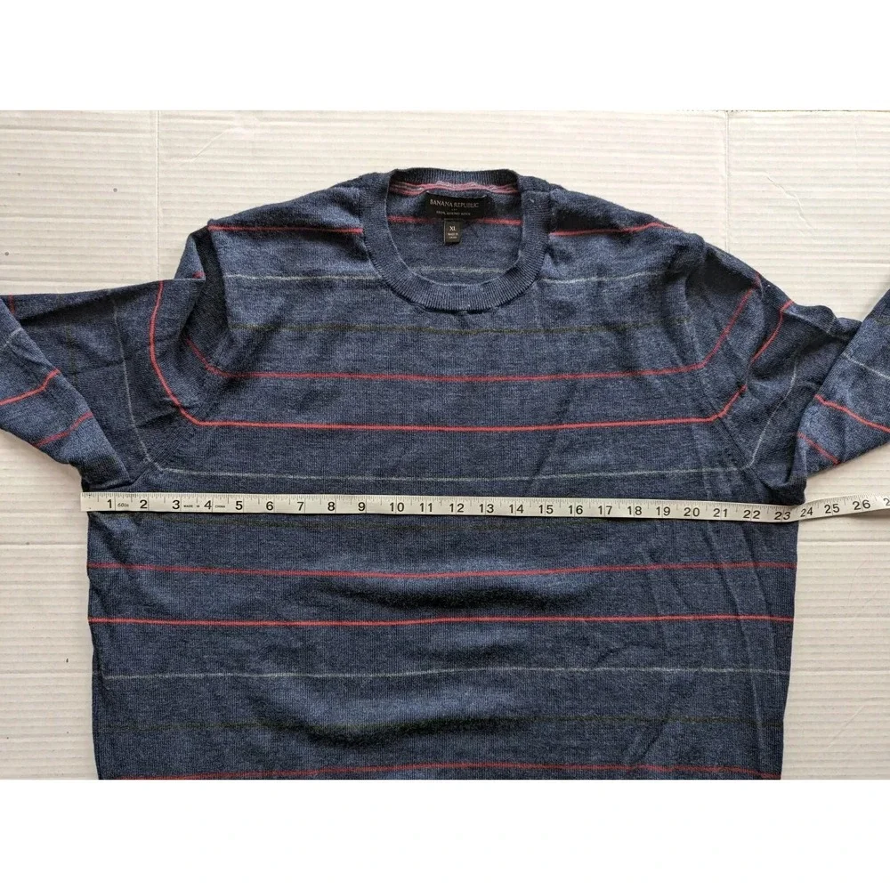 Banana Republic Mens Sz XL Merino Wool Stripe Sweater Blue Red